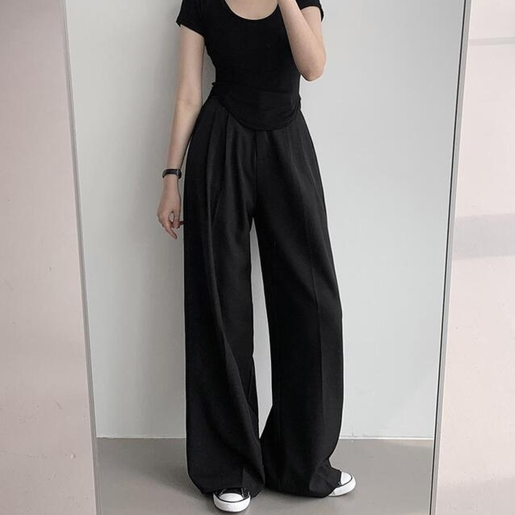 【丈別】ピンタックワイドスラックス(5color) BLACK