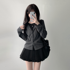 【SET着用可能】ドットカーディガンTシャツ ダブルミニスカート(5color) CHARCOAL-TOP