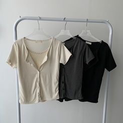 【SET着用可能】ドットカーディガンTシャツ ダブルミニスカート(5color)