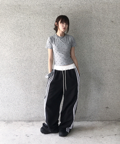 バイカラーラインナイロントレーニングワイドパンツ BLACK