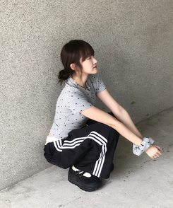 バイカラーラインナイロントレーニングワイドパンツ BLACK