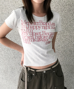 半袖Tシャツ レタリングセミクロップ半袖Tシャツ MERANGE WHITE