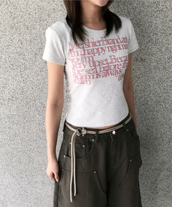 半袖Tシャツ レタリングセミクロップ半袖Tシャツ MERANGE WHITE