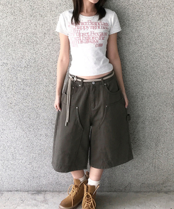 半袖Tシャツ レタリングセミクロップ半袖Tシャツ MERANGE WHITE
