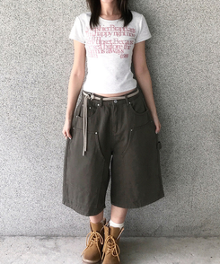 半袖Tシャツ レタリングセミクロップ半袖Tシャツ MERANGE WHITE