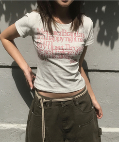 半袖Tシャツ レタリングセミクロップ半袖Tシャツ MERANGE WHITE