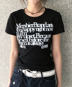 半袖Tシャツ レタリングセミクロップ半袖Tシャツ BLACK