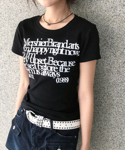 半袖Tシャツ レタリングセミクロップ半袖Tシャツ BLACK
