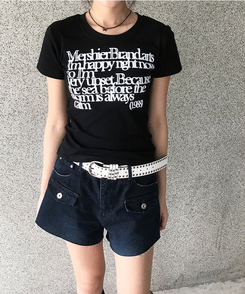半袖Tシャツ レタリングセミクロップ半袖Tシャツ BLACK