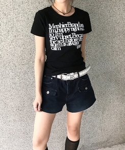 半袖Tシャツ レタリングセミクロップ半袖Tシャツ BLACK