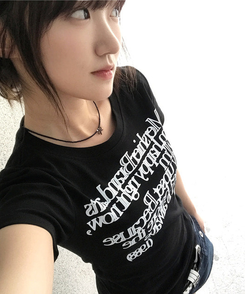 半袖Tシャツ レタリングセミクロップ半袖Tシャツ BLACK