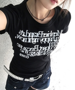 半袖Tシャツ レタリングセミクロップ半袖Tシャツ BLACK