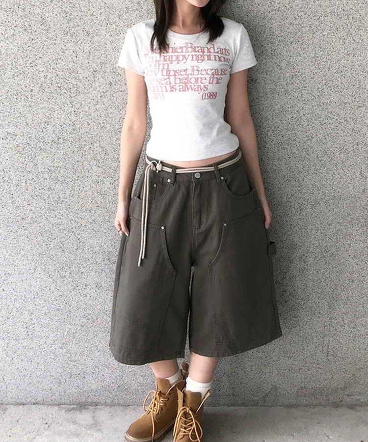 レタリングセミクロップ半袖Tシャツ MERANGE WHITE