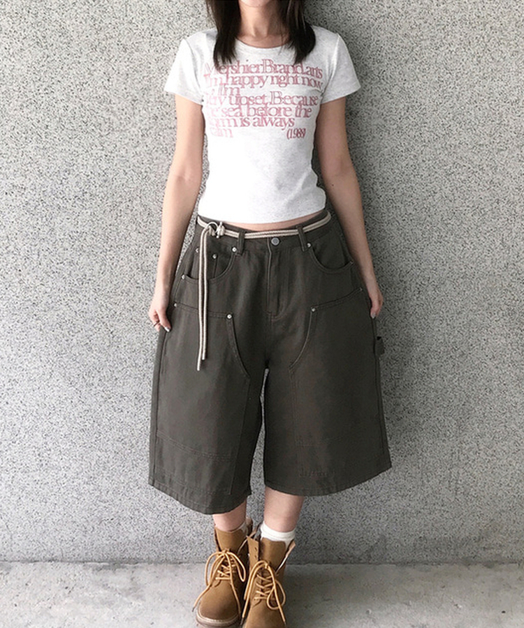 レタリングセミクロップ半袖Tシャツ MERANGE WHITE