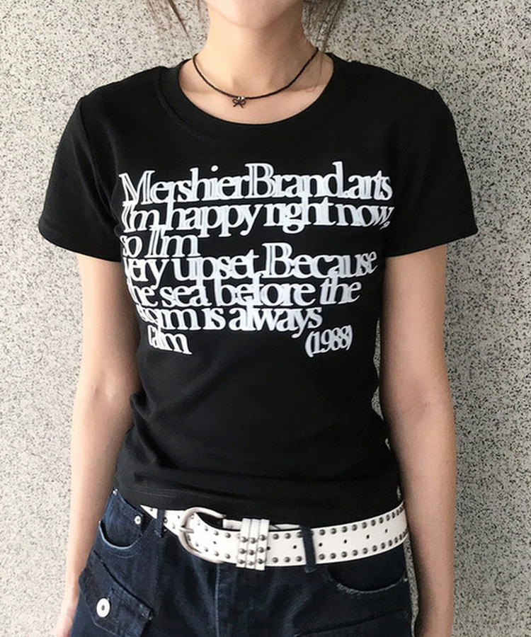 レタリングセミクロップ半袖Tシャツ BLACK