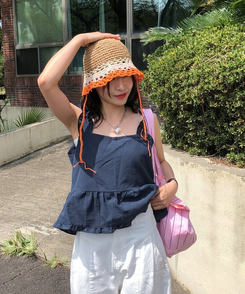 ファッション雑貨 レインボー麦わら帽子 ORNAGE