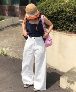 ファッション雑貨 レインボー麦わら帽子 ORNAGE