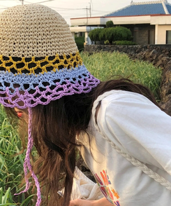 ファッション雑貨 レインボー麦わら帽子 PURPLE