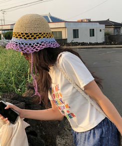 ファッション雑貨 レインボー麦わら帽子 PURPLE