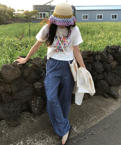ファッション雑貨 レインボー麦わら帽子 PURPLE