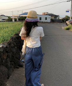 ファッション雑貨 レインボー麦わら帽子 PURPLE