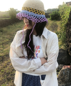 ファッション雑貨 レインボー麦わら帽子 PURPLE