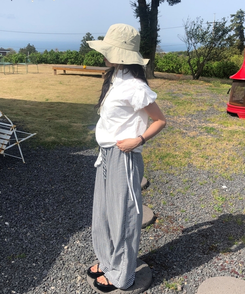 コットンパンツ チェッカーバンディングロングパンツ BLACK