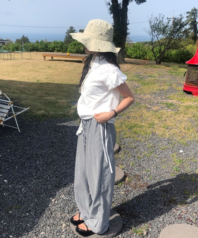 チェッカーバンディングロングパンツ BLACK