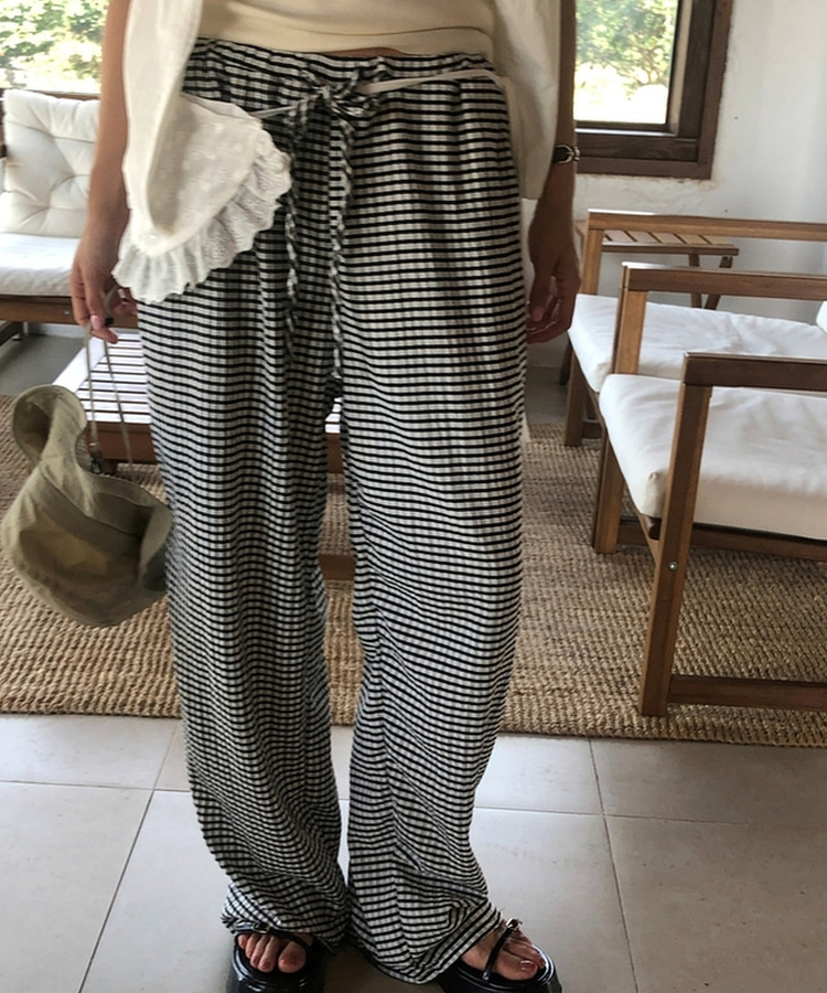 チェッカーバンディングロングパンツ BLACK