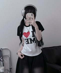 半袖Tシャツ アイラブバイカラー半袖Tシャツ BLACK