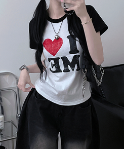 半袖Tシャツ アイラブバイカラー半袖Tシャツ BLACK