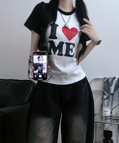 半袖Tシャツ アイラブバイカラー半袖Tシャツ BLACK