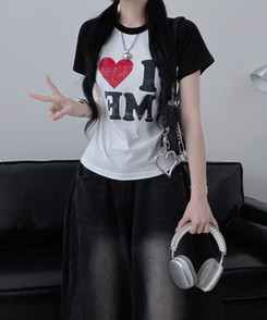 半袖Tシャツ アイラブバイカラー半袖Tシャツ BLACK