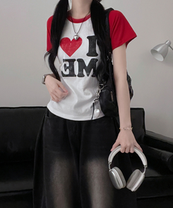 半袖Tシャツ アイラブバイカラー半袖Tシャツ RED