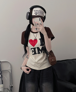 半袖Tシャツ アイラブバイカラー半袖Tシャツ BROWN