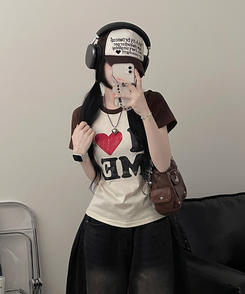 半袖Tシャツ アイラブバイカラー半袖Tシャツ BROWN