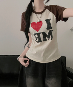 半袖Tシャツ アイラブバイカラー半袖Tシャツ BROWN