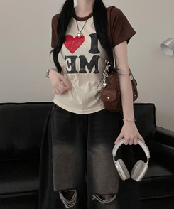 半袖Tシャツ アイラブバイカラー半袖Tシャツ BROWN