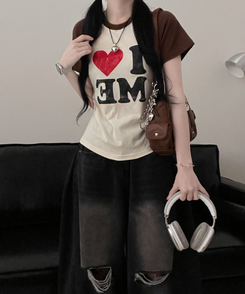 半袖Tシャツ アイラブバイカラー半袖Tシャツ BROWN