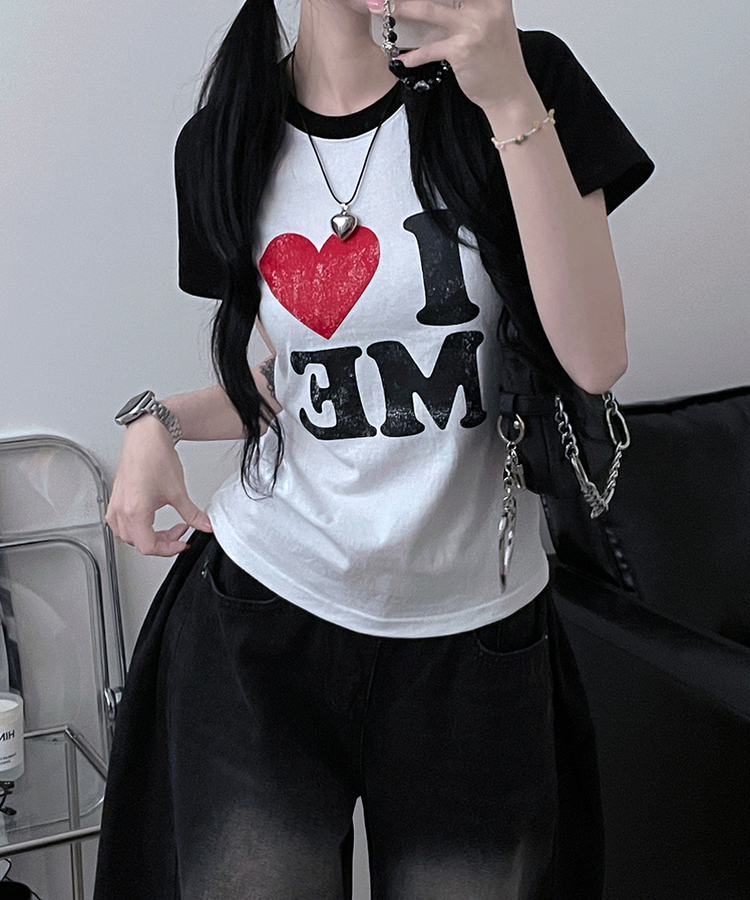 アイラブバイカラー半袖Tシャツ BLACK
