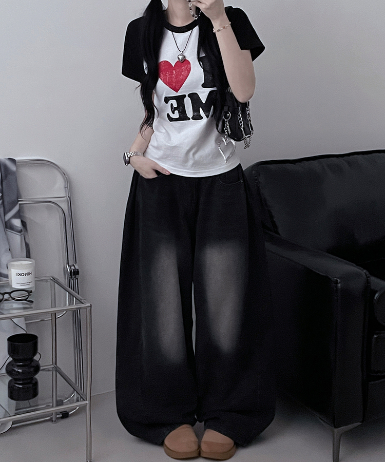 アイラブバイカラー半袖Tシャツ BLACK