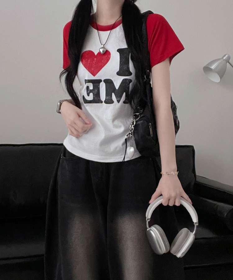 アイラブバイカラー半袖Tシャツ RED