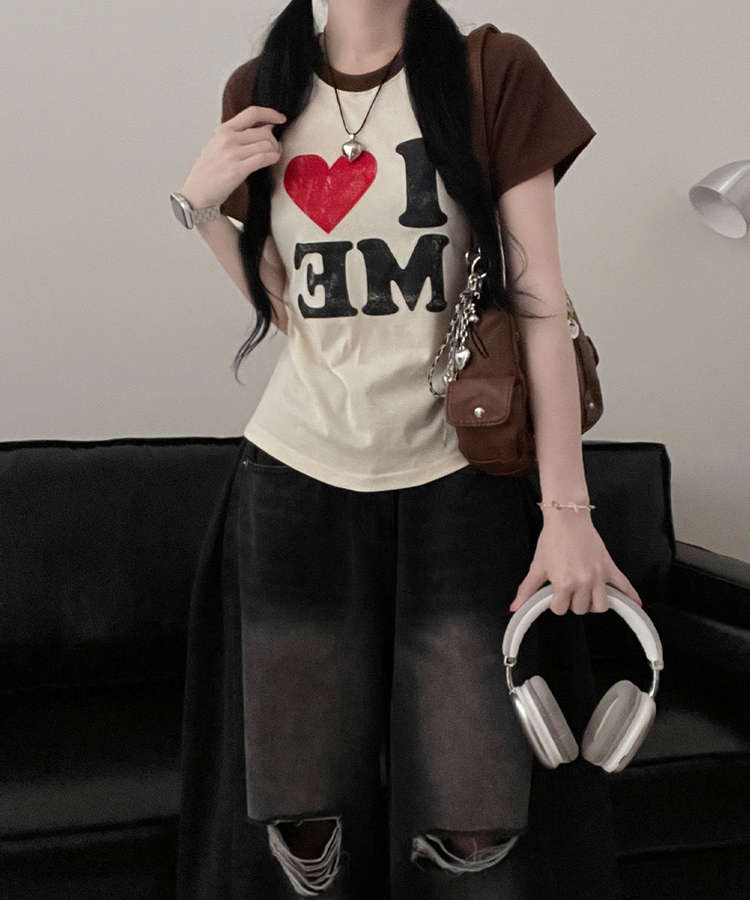 アイラブバイカラー半袖Tシャツ BROWN