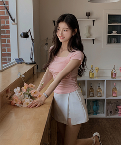 半袖Tシャツ スクエアシャーリング半袖Tシャツ PINK