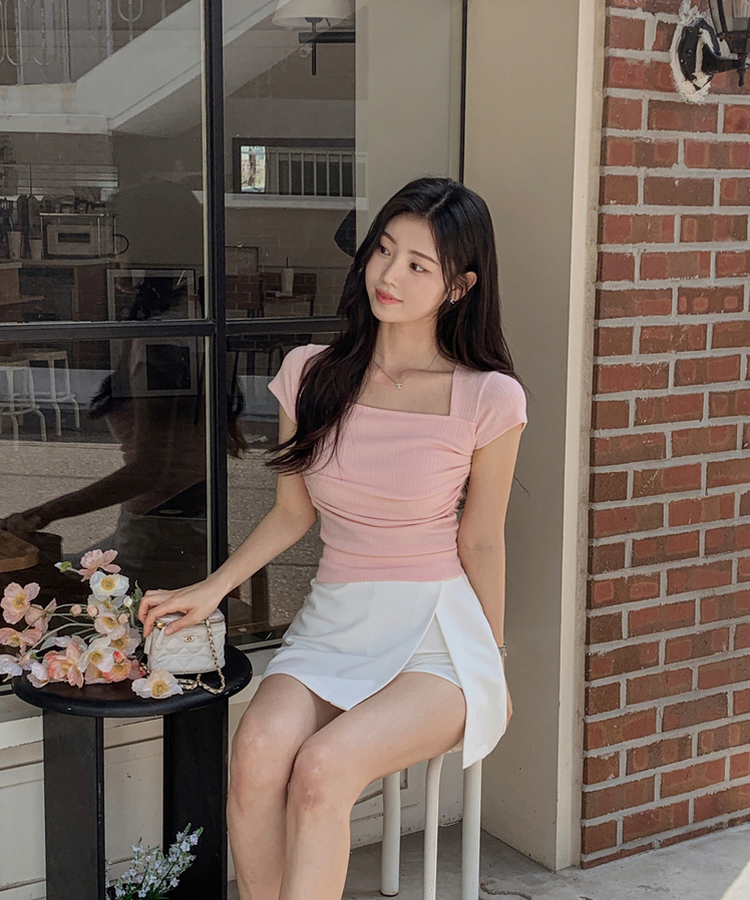 スクエアシャーリング半袖Tシャツ PINK