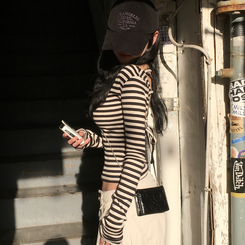 バックレスストラップ長袖Tシャツ BLACK