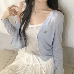 [하트펀칭]레이스 하트 펀칭 리본 탑 나시 슬리브리스 4color 오트밀