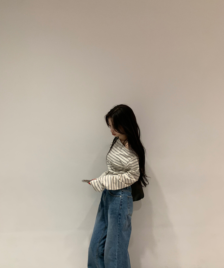 ストライプ長袖Ｔシャツ GRAY
