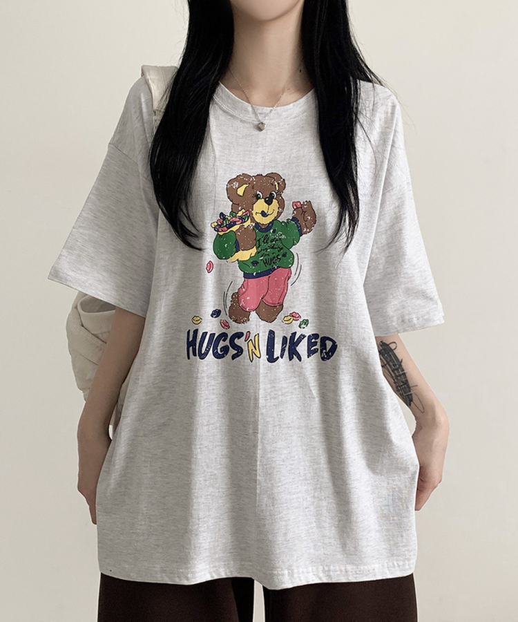 ハグベア半袖Tシャツ WHITE MELANGE