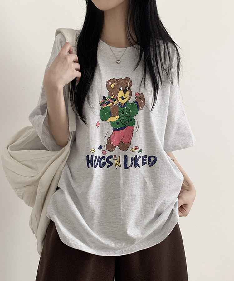 ハグベア半袖Tシャツ WHITE MELANGE